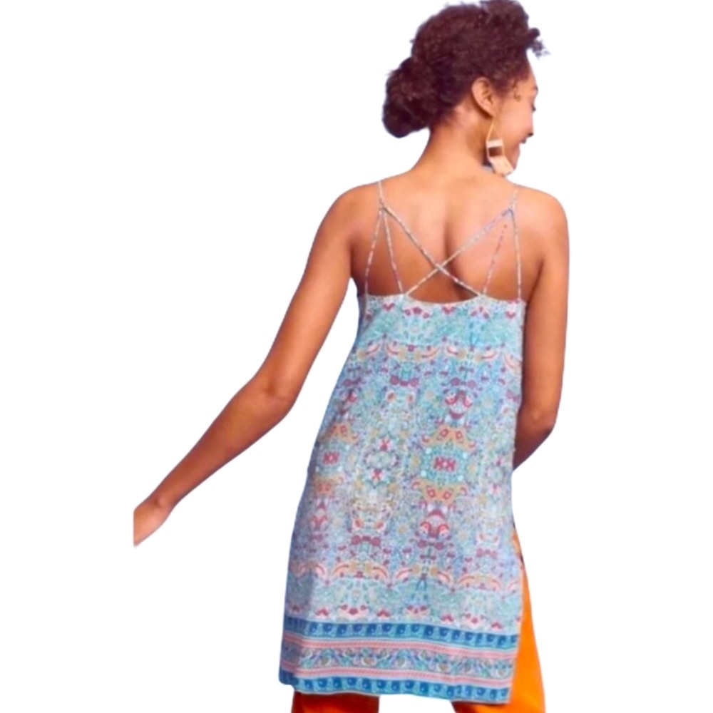 New Maeve x Anthropologie Meret 2 | XS Blue Pink Silk Floral Tank Tunic Top - Picture 3 of 10